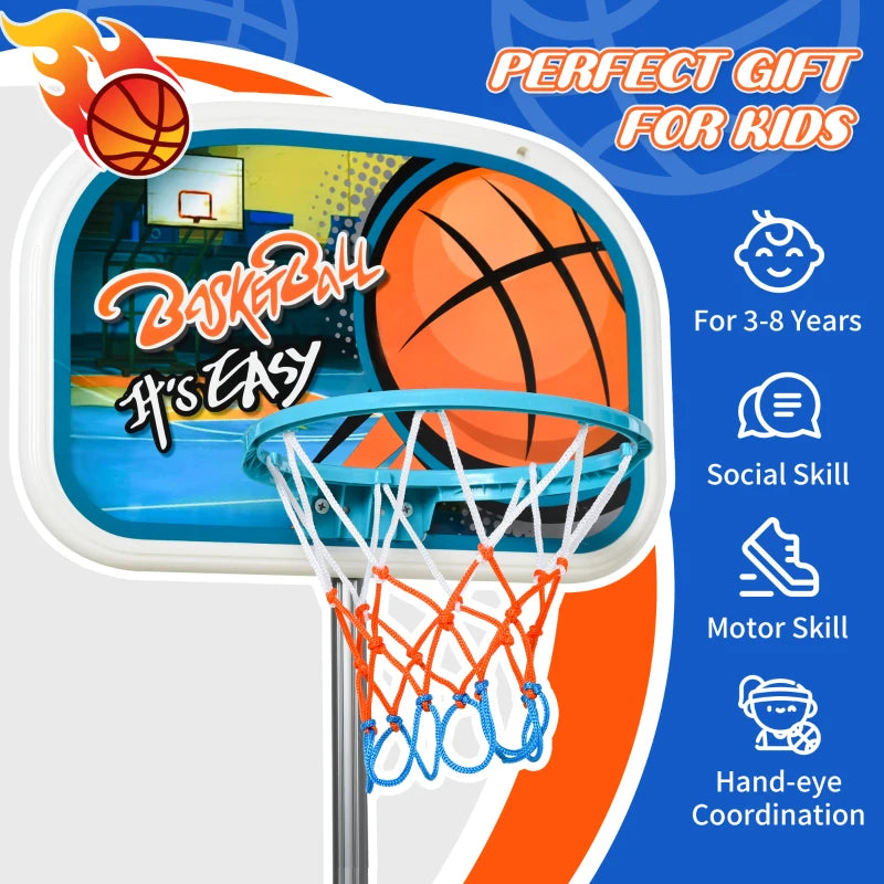 Adjustable Kids Basketball Hoop Portable Stand Set with Ball Pump and Netting Backboard