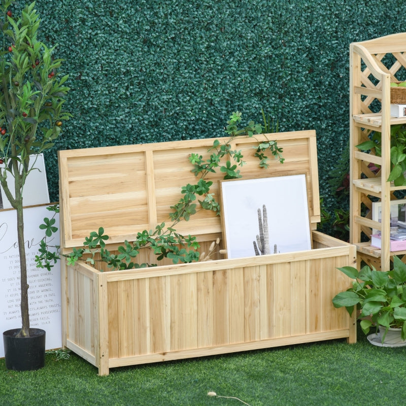 Outdoor Wood Storage Bench - Natural Finish