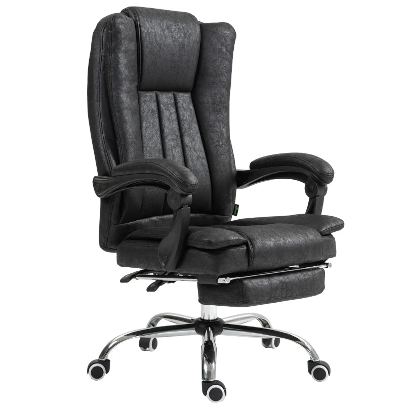 Vinsetto Microfibre Home Office Chair - Reclining Desk Chair with Armrests, Swivel Wheels & Footrest - Black