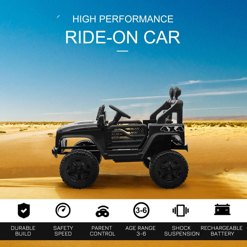 12V Kids Electric Ride On Car Off Road Toy with Remote Control for Ages 3-6 Black
