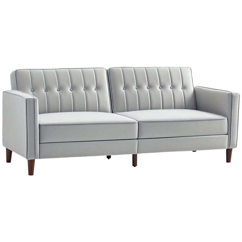Modern Convertible Velvet Sofa Bed with Tufted Design, Compact Loveseat and Adjustable Split Back in Light Grey