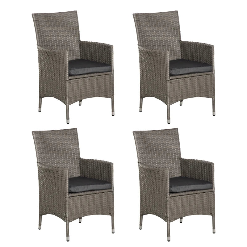 Set of x4 Grey Rattan Chairs With Cushions