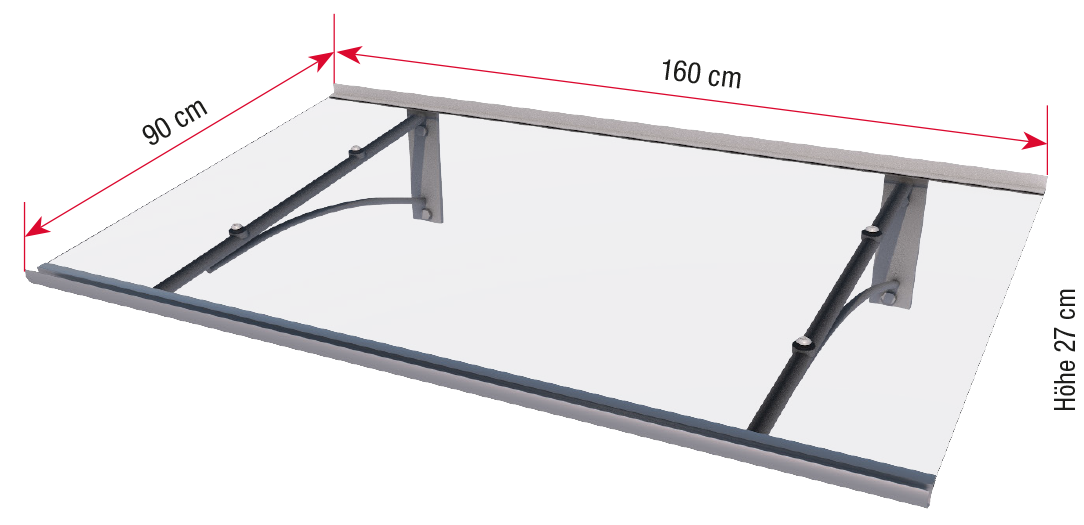 Gutta PT/GR Shield Door Canopy 160 x 90cm – Clear 4mm Acrylic Roof, Aluminium Frame, Snow-Load Tested