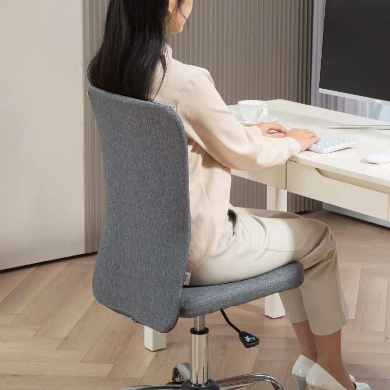 Armless Grey Fabric Swivel Office Chair - Height Adjustable Makeup Vanity Chair with Wheels for Home Study & Bedroom