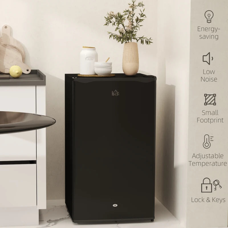 91L Freestanding Under-Counter Fridge with Lock - Stylish Black Mini Refrigerator for Home, Office, or Bar Use