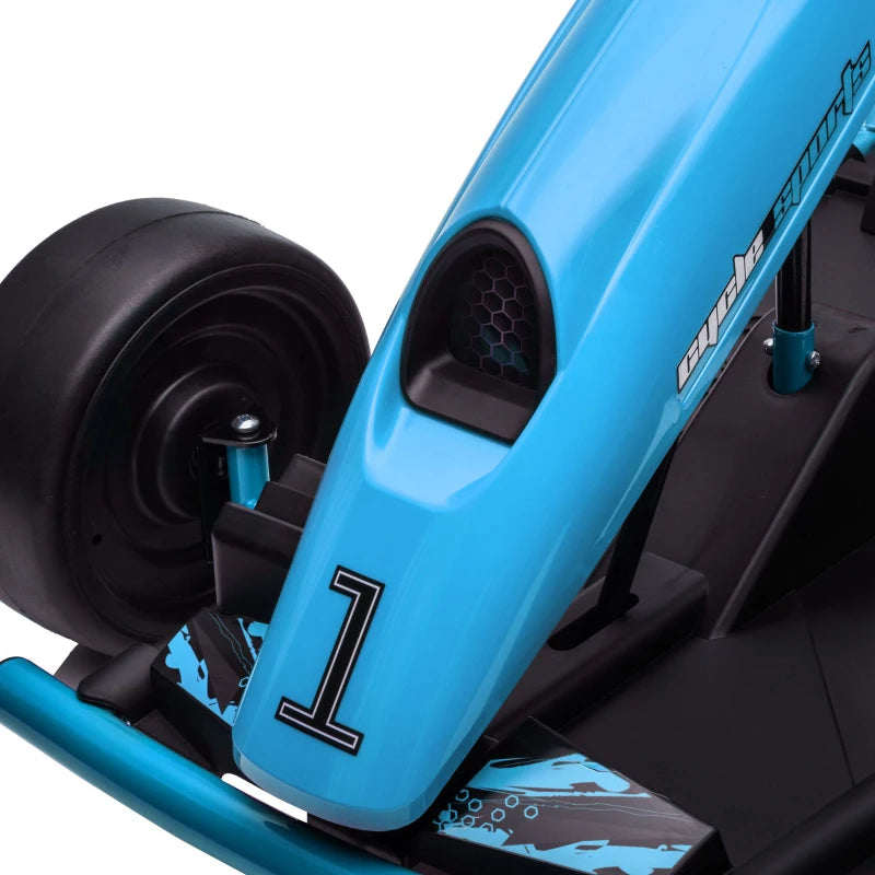 24V Electric Drift Kart for Kids 8-12 Racing Go Kart with 2 Speeds Steering Wheel and Pedals Blue
