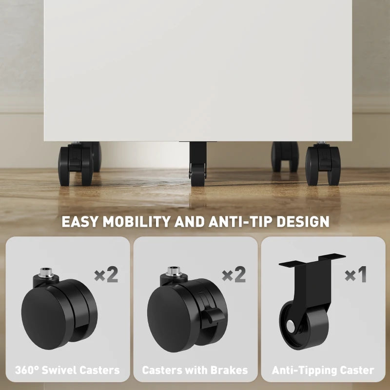 Vinsetto 3-Drawer Lockable Steel Filing Cabinet on Wheels - Modern White Office Storage Solution