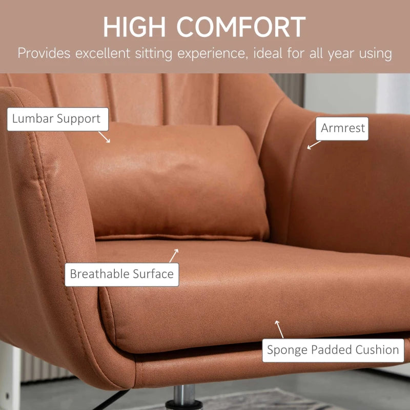 Contemporary Swivel Microfibre Accent Chair with Adjustable Height, Thick Cushion and Lumbar Support for Living Room or Office