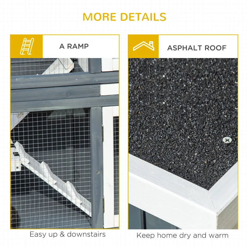 Premium 2-Tier Outdoor Rabbit & Guinea Pig Hutch - Wooden Cage with Ramp, Divider & Openable Roof - 125x48x100cm Grey