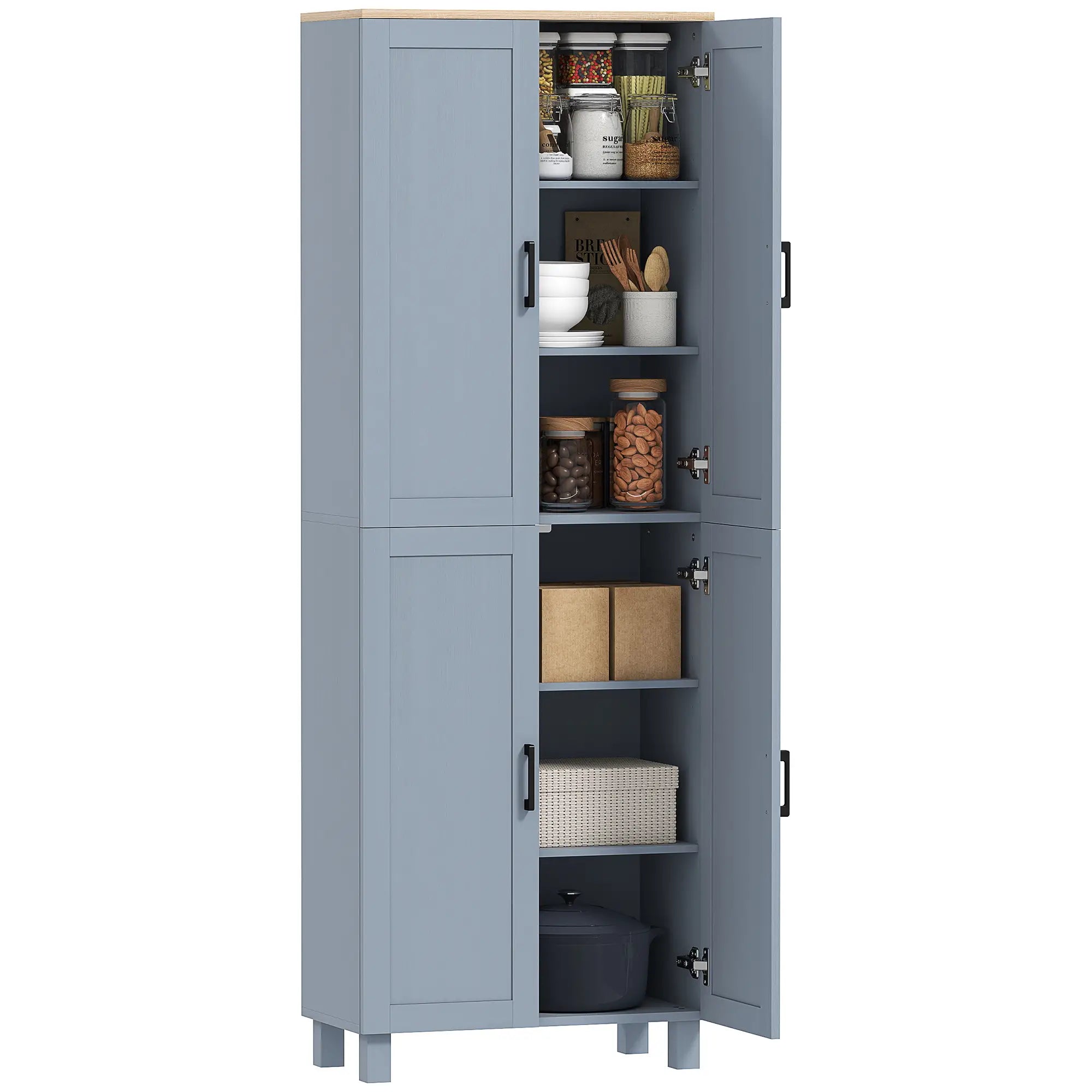 170cm Slim Kitchen Pantry Cupboard – Transform Cluttered Kitchens into Organised, Space-Saving Storage with 6 Adjustable Shelves & 4 Doors