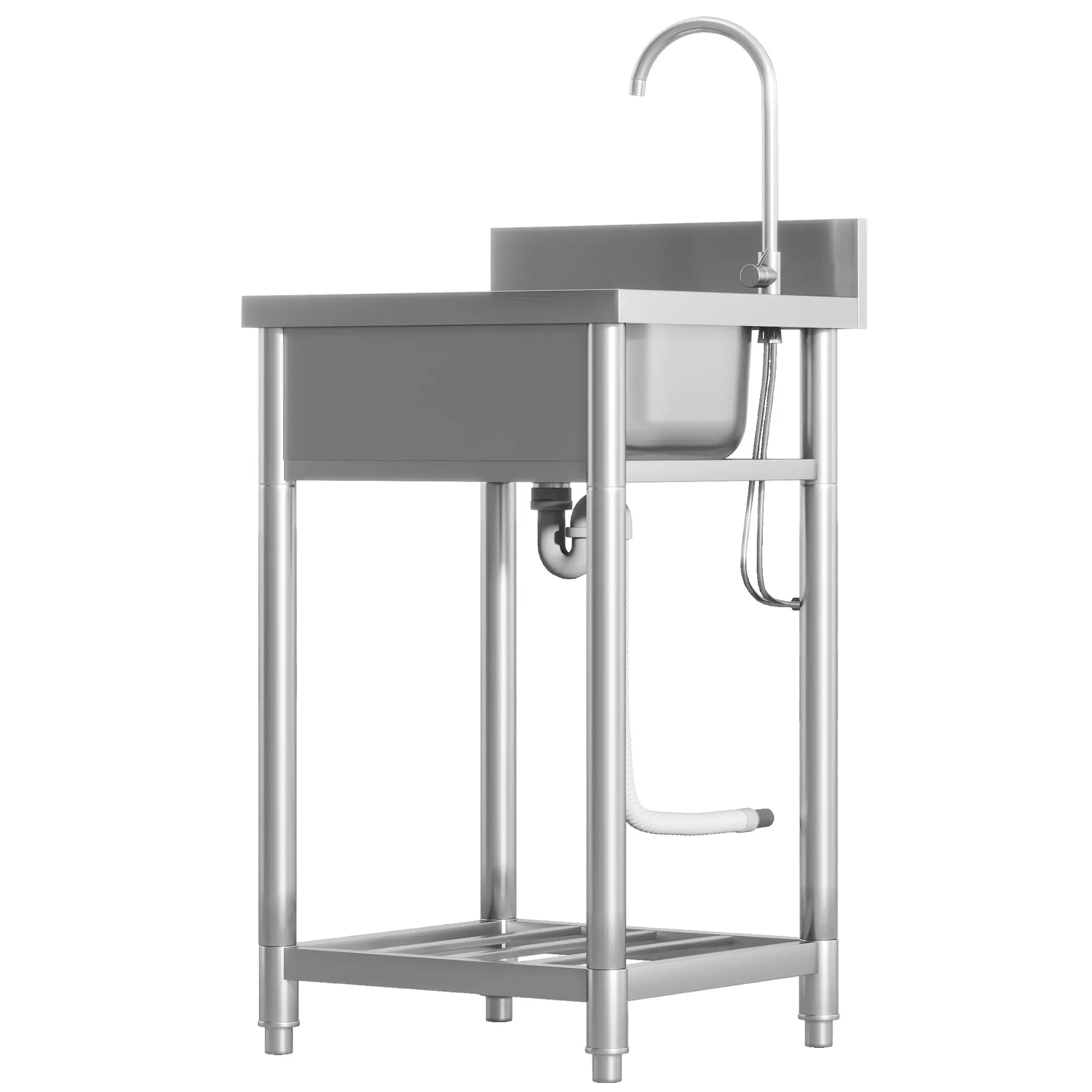 Outdoor Utility Sink - Free Standing Single Bowl Kitchen Sink with Cold and Hot Water Pipe and Storage - for Laundry Garage