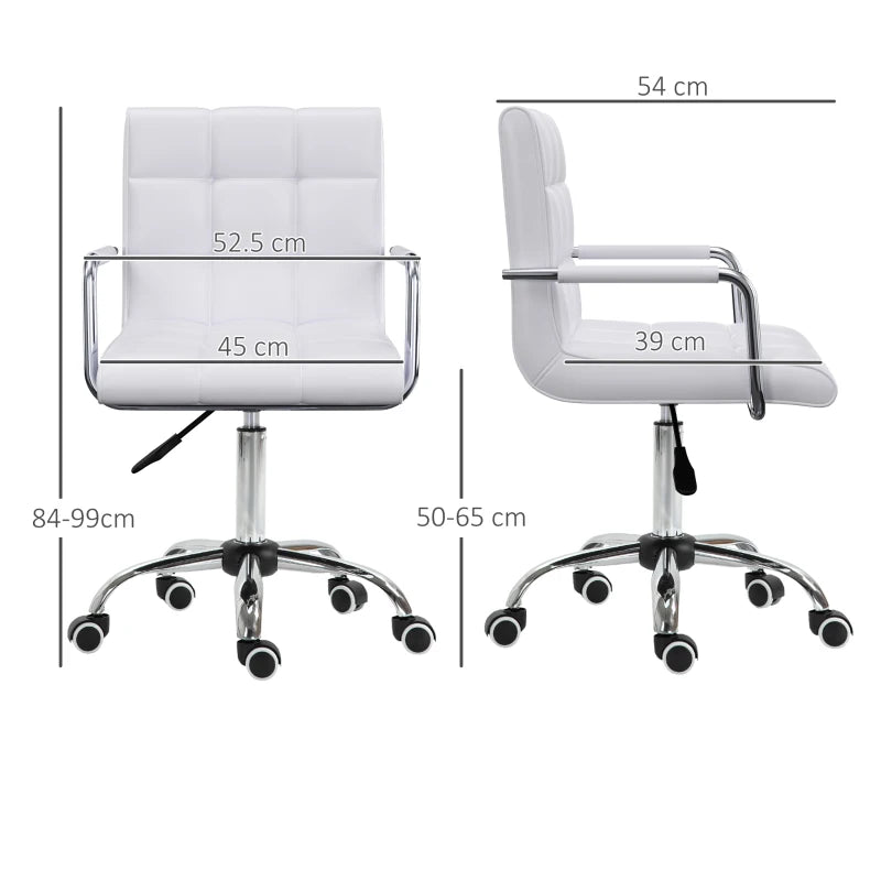Vinsetto White Makeup Vanity Chair - PU Leather Mid Back Office Chair with Adjustable Height, Armrests & Rolling Wheels