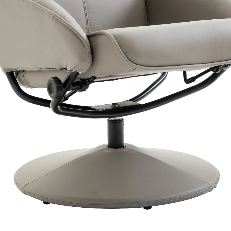 Swivel PU Leather Recliner Chair with Footstool and Adjustable Backrest for Living Room and Bedroom in Grey