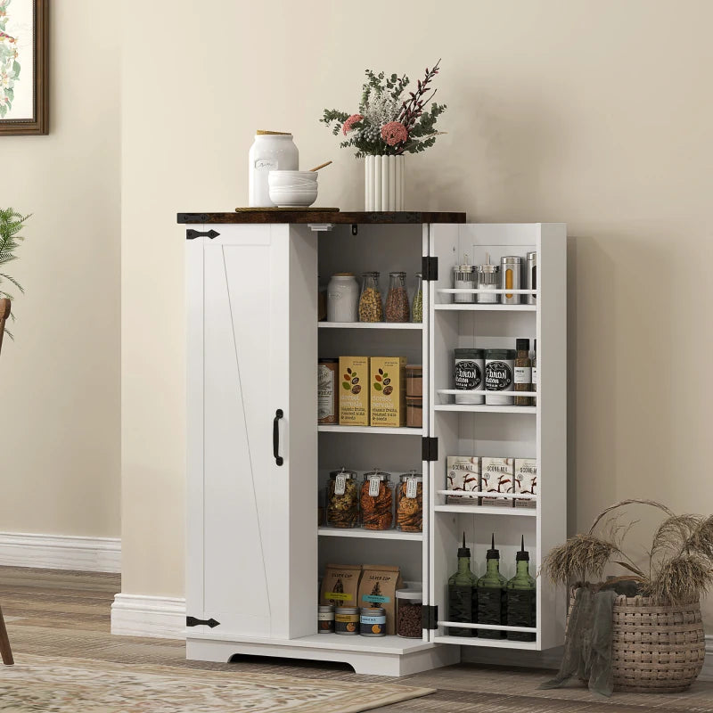 Multi-Storage Farmhouse Style White Cabinet - Rustic Storage Solution for Home, Kitchen, or Living Room