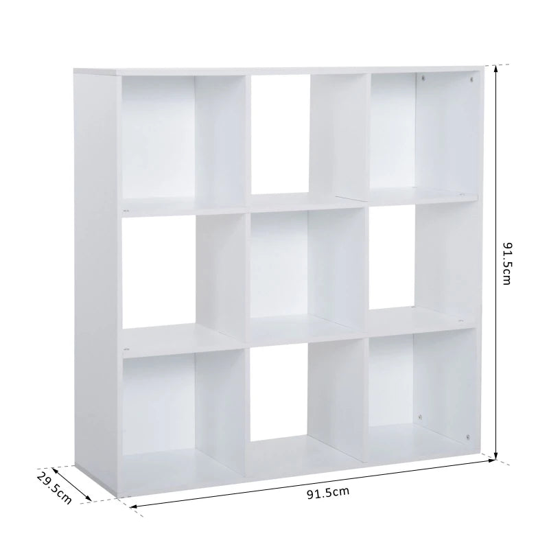 3-Tier 9-Cube Storage Unit - White Particle Board Bookcase Organizer for Home Office Shelves