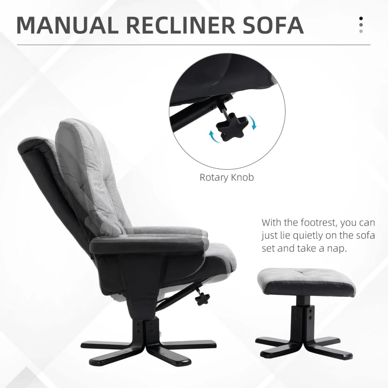 Grey Fabric Recliner Armchair with Footstool and Swivel Function for Ultimate Comfort