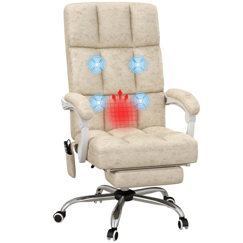 Vinsetto Ergonomic Massage Office Chair with Heat, Reclining Back, Footrest & Padded Seat - Beige Home Office Comfort