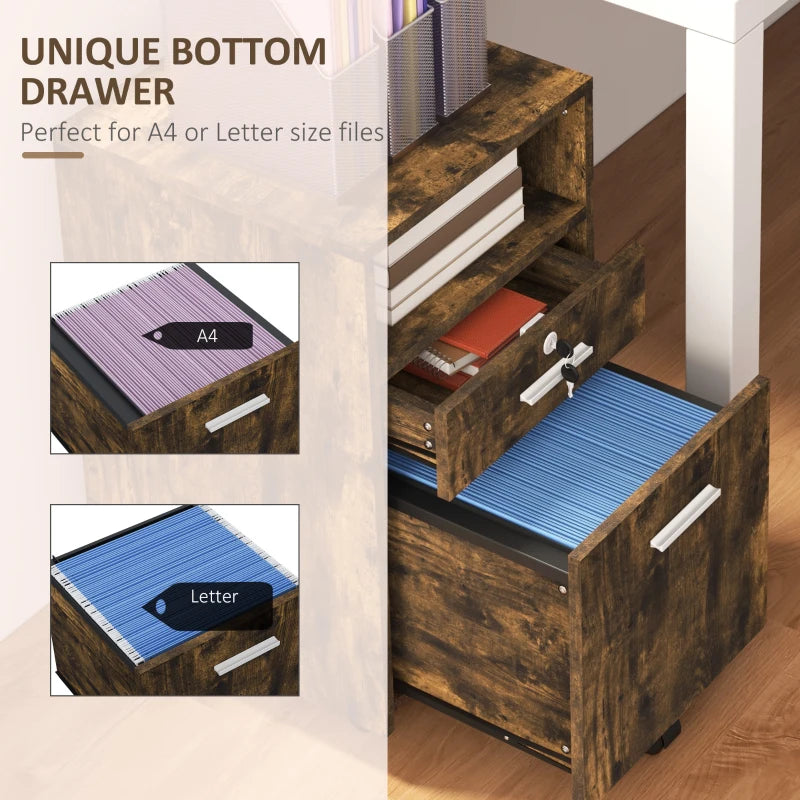 Vinsetto Lockable Two-Drawer Filing Cabinet on Wheels - Stylish Wood-Effect Storage Solution for Home Office Organization