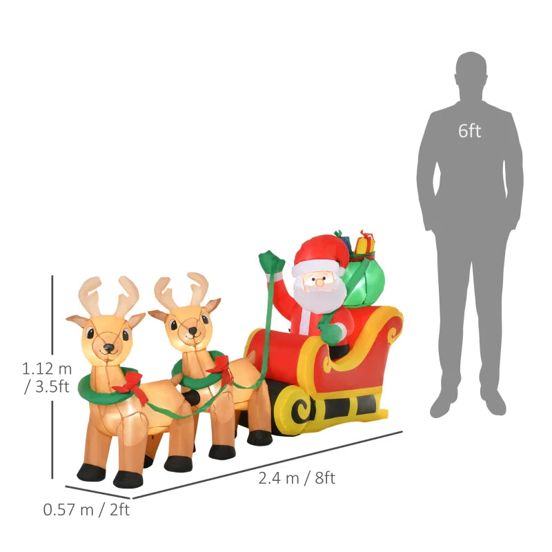 8ft Inflatable Santa Claus Sleigh with LED Lights - Perfect for Indoor Outdoor Christmas Garden Lawn Decoration