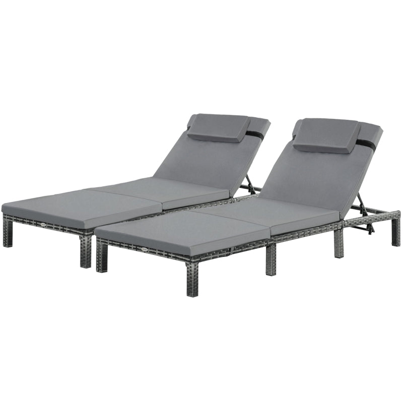 Grey Rattan Sun Loungers Set of 2 with Cushion