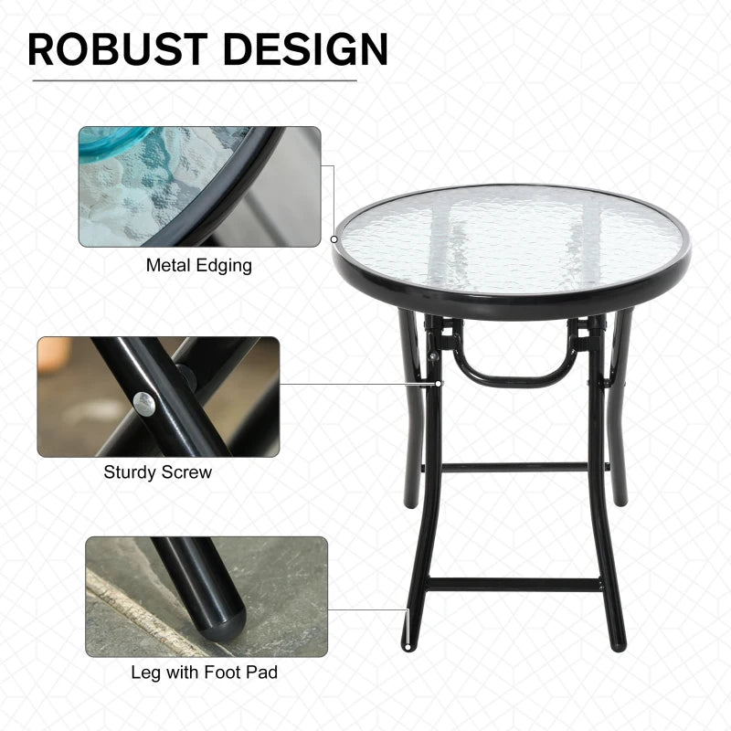 Black Round Glass Garden Folding Table with Safety Buckle