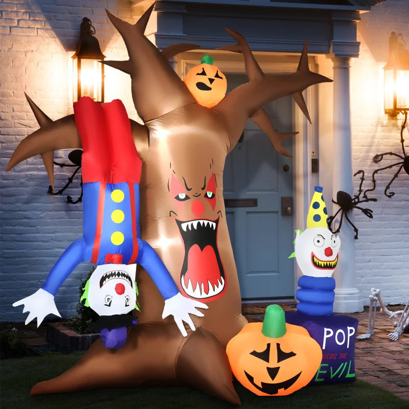 7ft Inflatable Halloween Ghost Tree with Clown Pumpkins - LED Blow-Up Outdoor Decoration for Lawn, Garden & Party