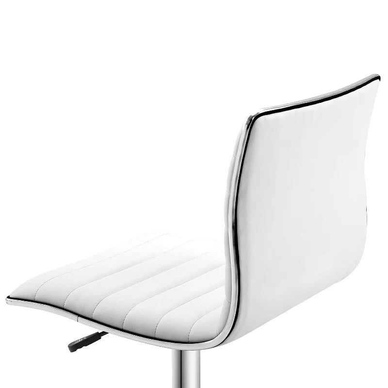Adjustable Swivel Office Chair - Armless Mid-Back Design in White PU Leather with Chrome Base for Modern Workspaces