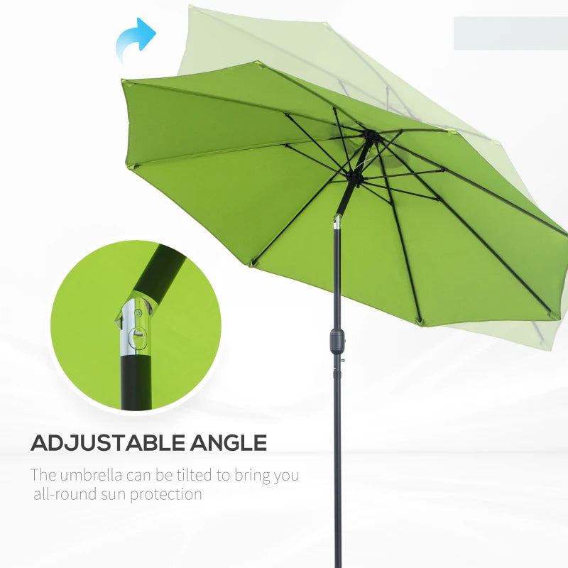 Green Tilting Garden Parasol Umbrella with Fibreglass Ribs