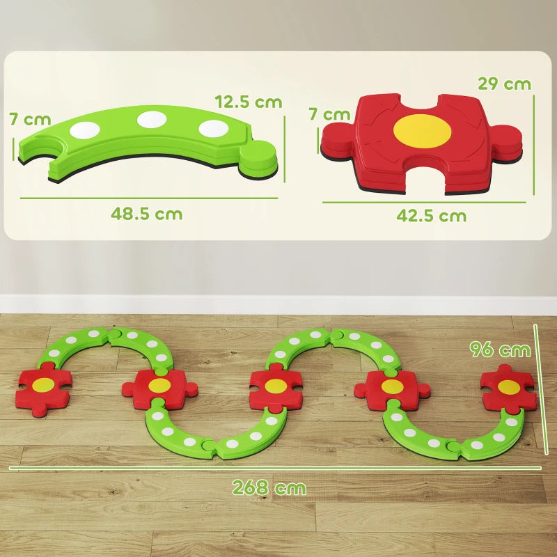 Kids Balance Beam Stepping Stones Set 13 Pieces Non-slip Textured Surface for Toddlers Green
