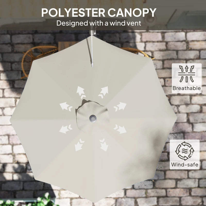3m Wall-Mounted Parasol Shade with Handle - Light Grey Outdoor Umbrella for Patio