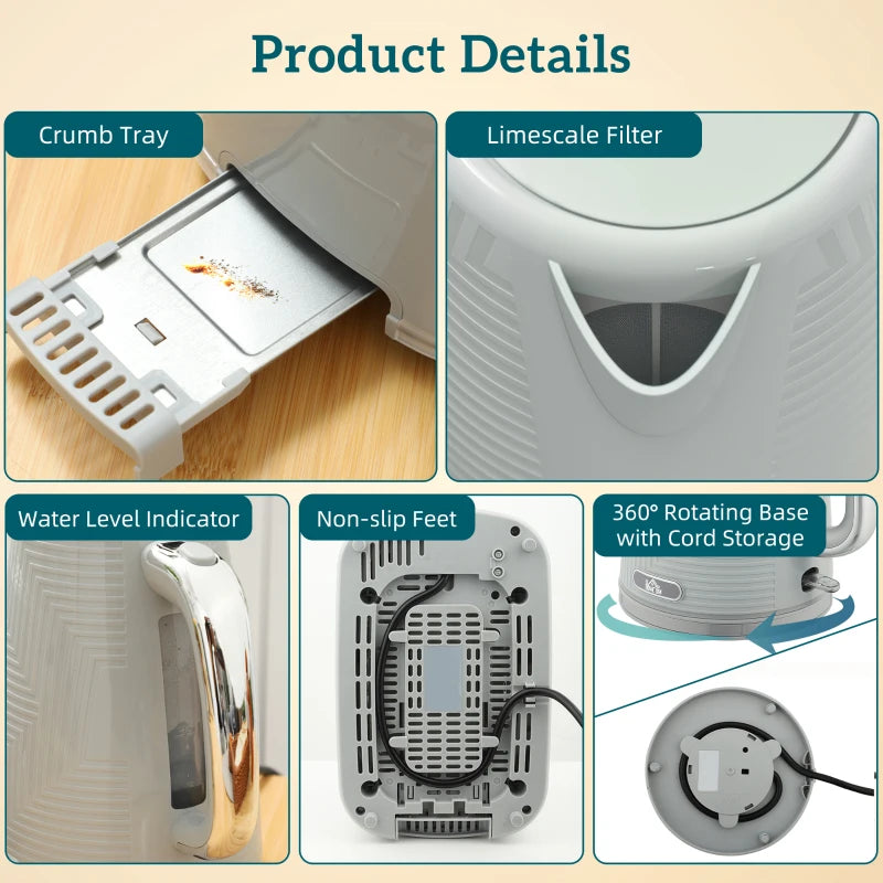 Stylish Grey Kettle and Toaster Set - Modern Kitchen Appliances for Effortless Breakfasts and Elegant Home Decor