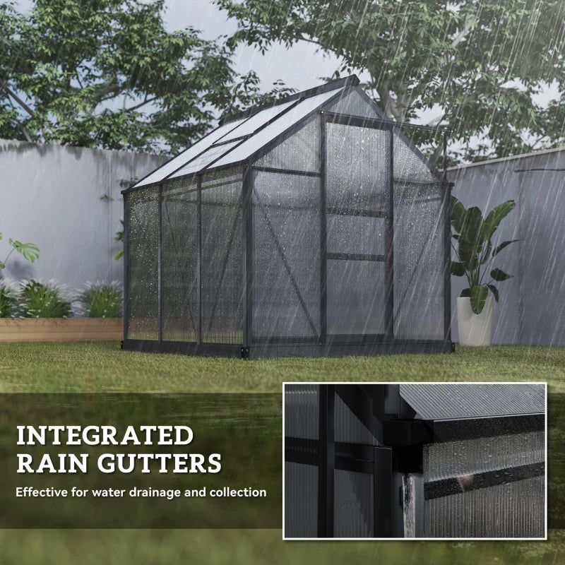 Grey 6ft x 6ft Polycarbonate Greenhouse With Aluminium Frame