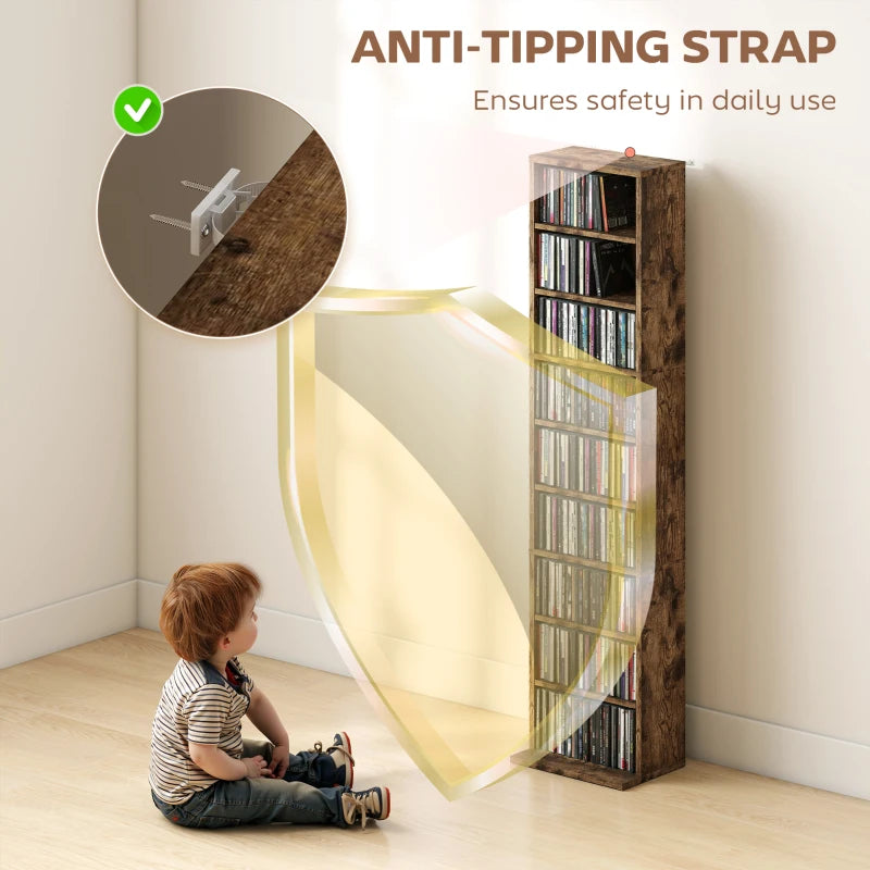 260 Narrow CD Storage Unit - Rustic Brown - Stylish & Space-Saving Organizer for CDs, DVDs, and Media