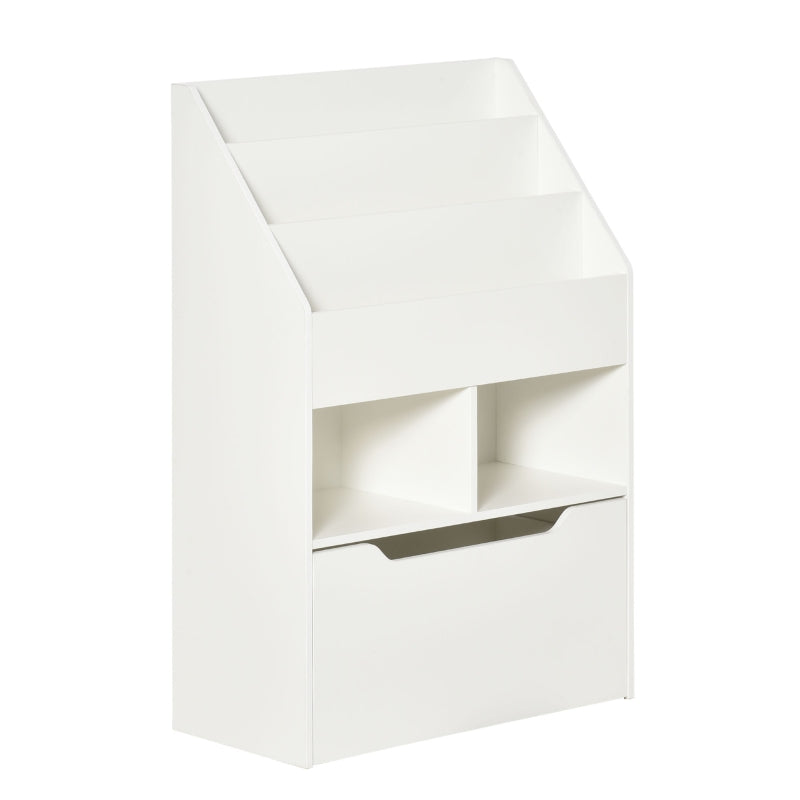 Kids Bookshelf Toy Organizer with Storage Drawer and Wheels White