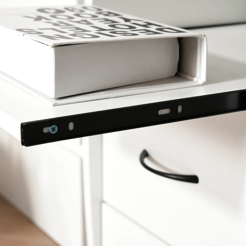 Modern White Computer Desk with Keyboard Tray, CPU Shelf, Drawers & Sliding Scanner Shelf - Ideal Office Workstation