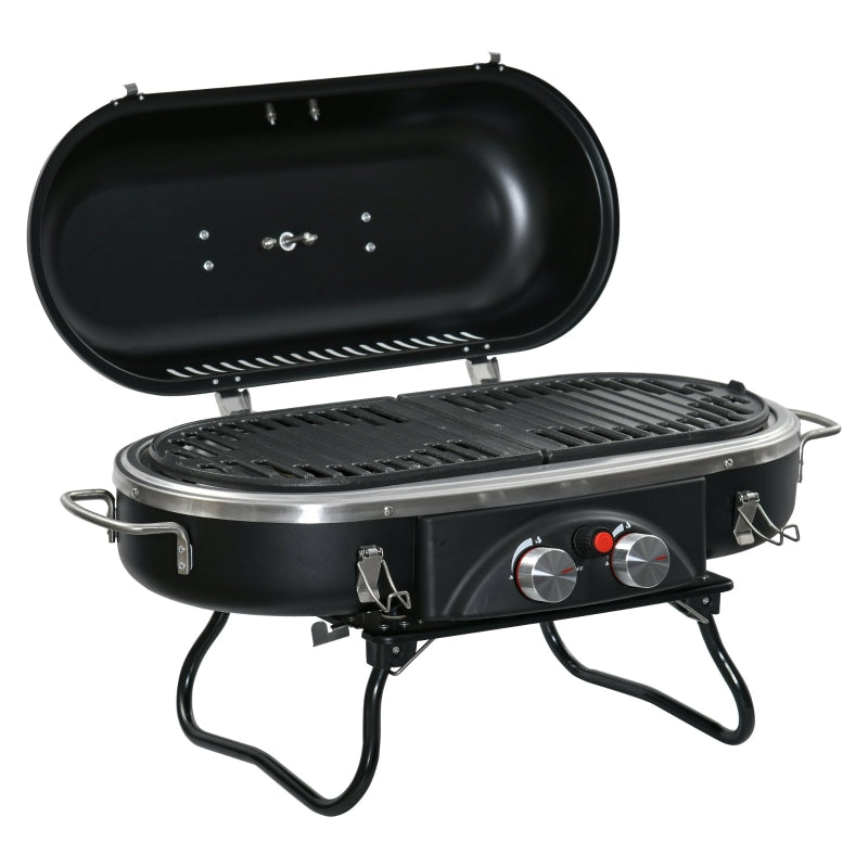 Portable 2-Burner Gas BBQ Grill with Lid and Thermometer, Silver