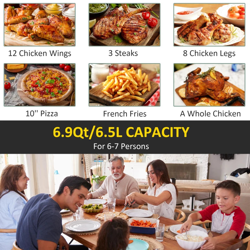 6.5L Air Fryer with Single Basket, Adjustable 80-200°C, Stylish Black and Gold Design - Healthy Cooking Made Easy