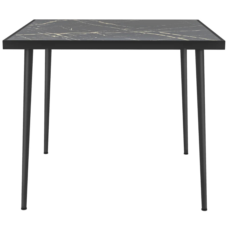 Black Square Outdoor Dining Table for 4 with Marble Glass Top