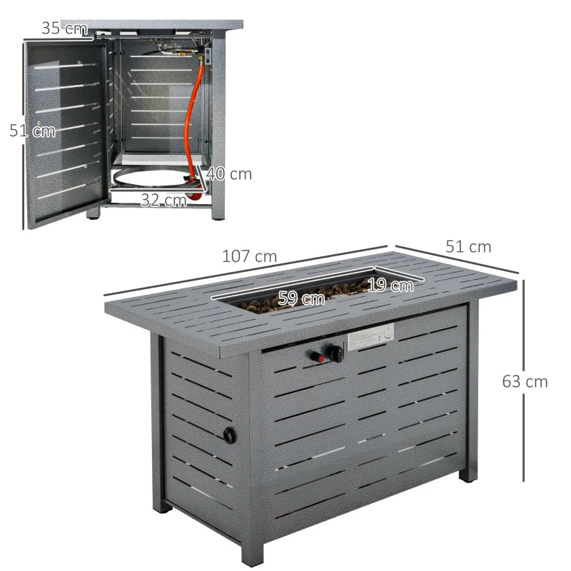 50000BTU Propane Gas Fire Pit Table - Smokeless Outdoor Patio Heater with Cover, Lava Rocks & Lid - 107cm Silver Grey