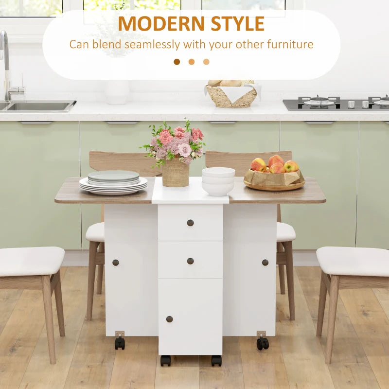 Multi-Storage Drop Leaf Dining Table for 6 - Stylish Oak & White Finish, Space-Saving Design for Modern Homes