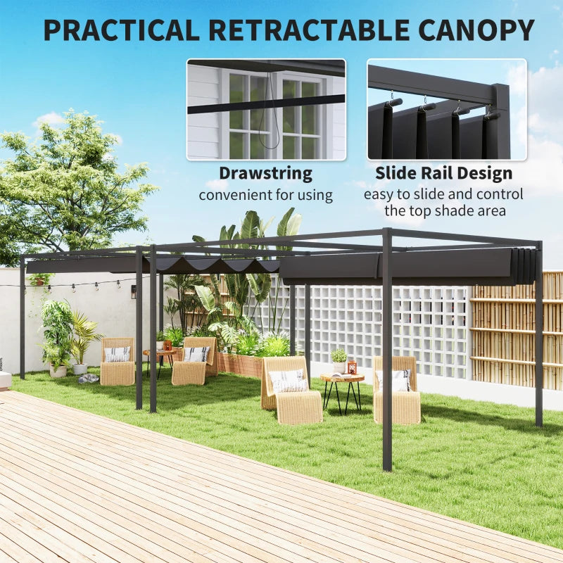 4m x 3m Black Metal Pergola with Retractable Canopy Roof