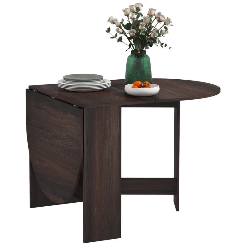 Folding Drop Leaf Dining Table for Small Spaces - Oval Chocolate Wood Effect Tabletop for Dining Room