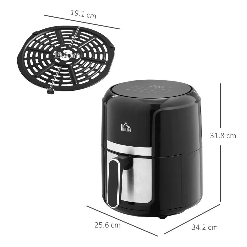 4L Digital Air Fryer Oven - 1300W, Touch Display, 12 Cooking Programs, Nonstick Basket, Oil-Free Cooking, Black
