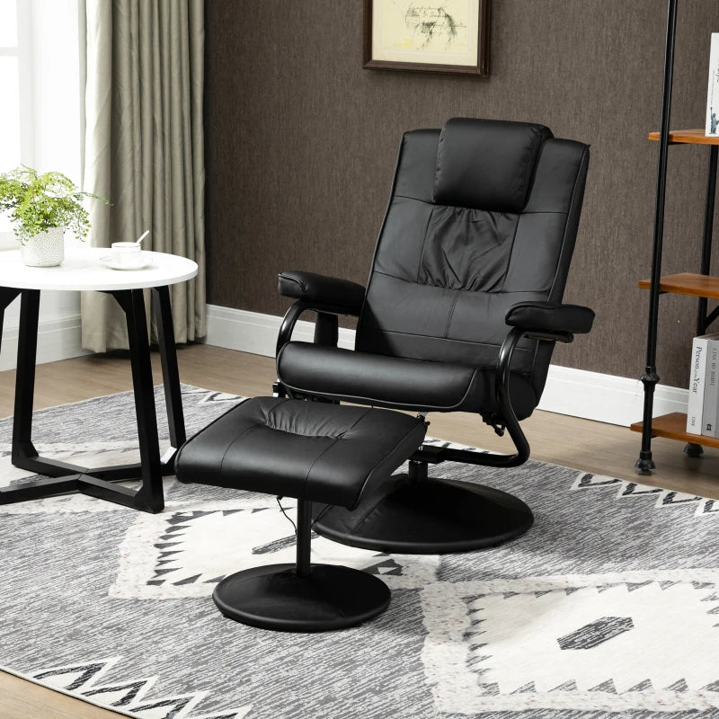 Faux Leather Swivel Recliner Chair with Footstool, Remote Control Massage Armchair, Stylish Black Design