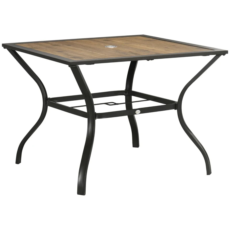 Brown Outdoor Dining Table for 4 with Parasol Hole, Stone-Grain Effect Top