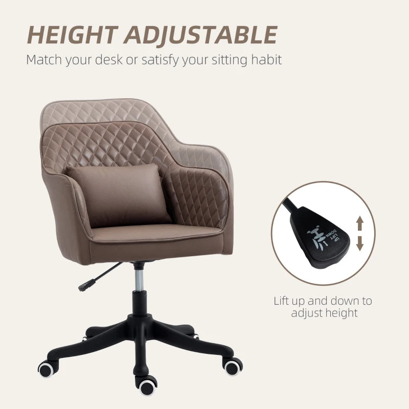 Vinsetto Brown Microfiber Office Chair with Massage Lumbar Pillow, Rolling Wheels - Ideal for Desk, Makeup Vanity & Home Use