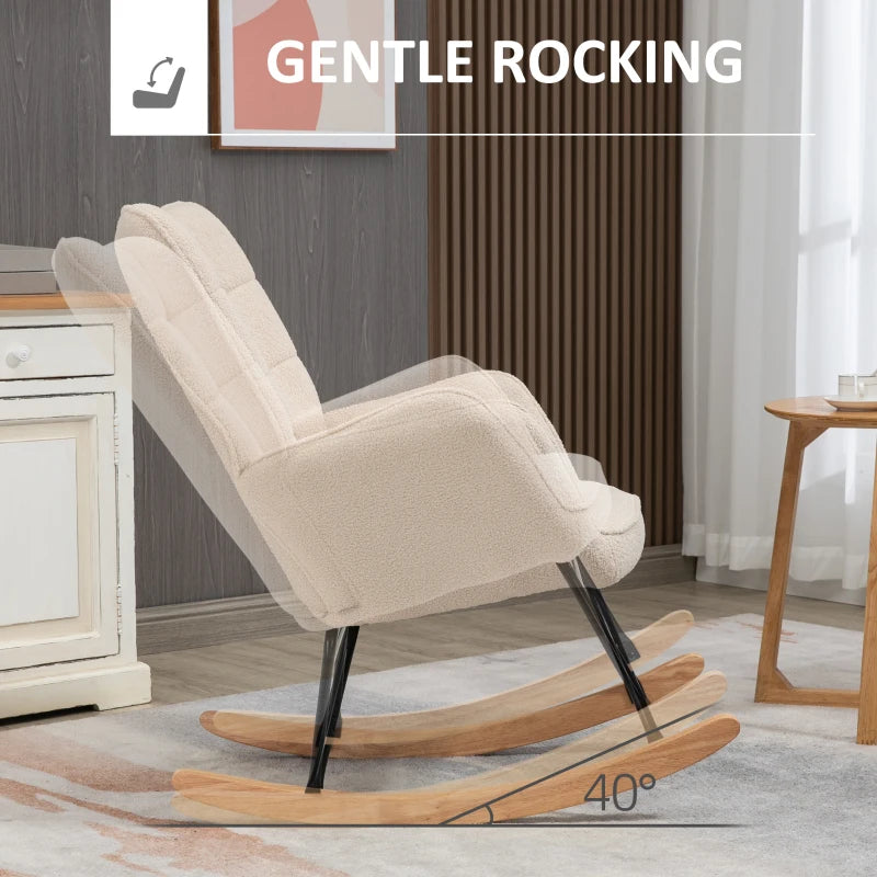 Berber Fleece Nursery Glider Rocker for Nursing and Relaxation, Wingback Rocking Chair in Beige for Living Room