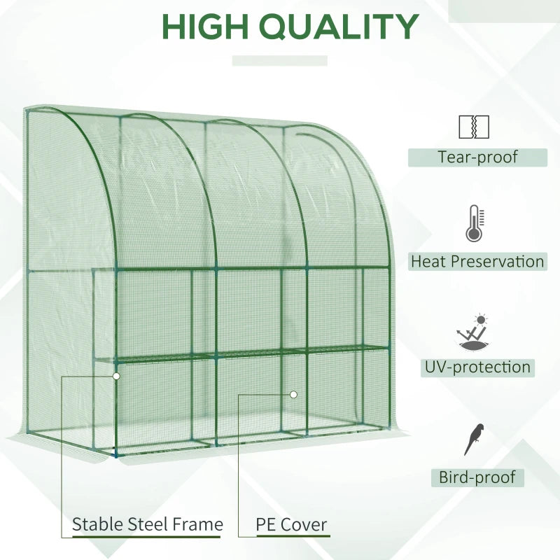 Green Walk-In Wall Tunnel Greenhouse with Zipped Door - 214x120x215cm
