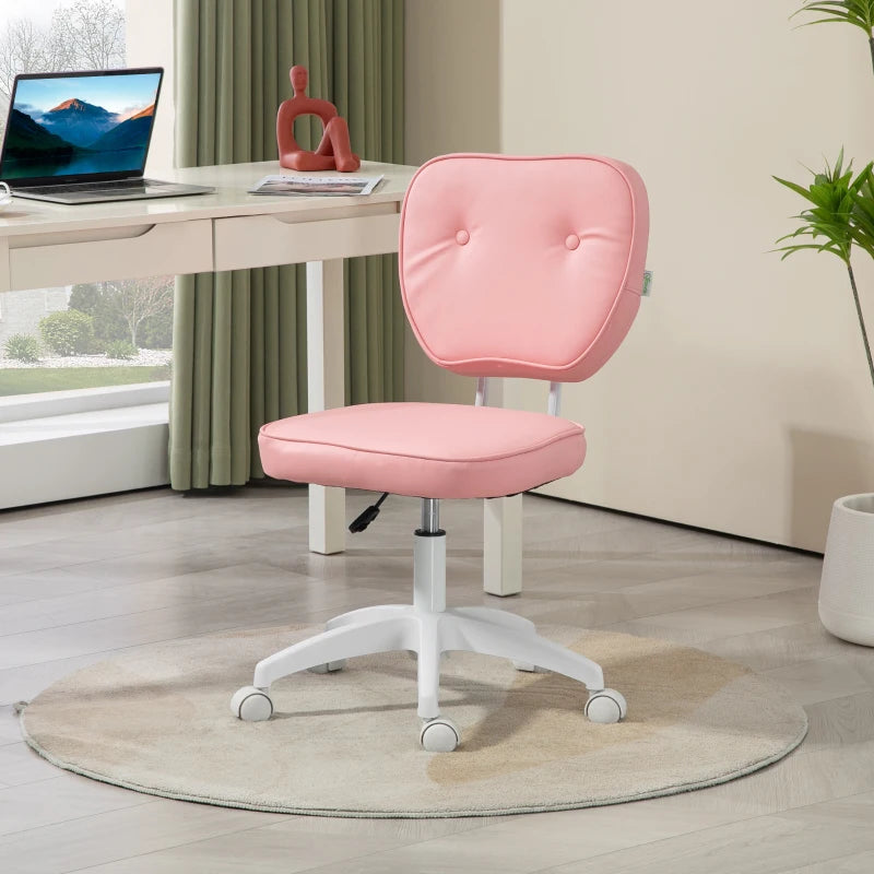 Vinsetto Pink PU Leather Vanity Office Chair - Adjustable Height, Armless, Swivel Wheels, Stylish Computer Chair for Home
