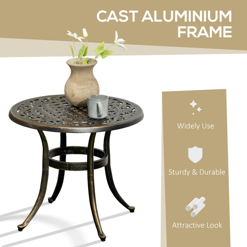 Bronze Round Industrial Side Table with Hollow Top - Patio, Garden, Balcony